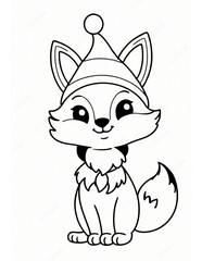 fox  winter and christmas coloring page for kids