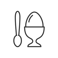 Egg in a stand and egg spoon, linear icon. Line with editable stroke