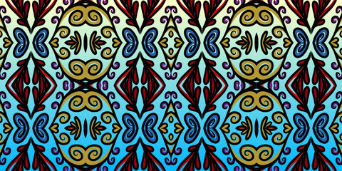  luxurious batik ethnic dayak traditional Java indonesia with beautiful flowers line art gradient design