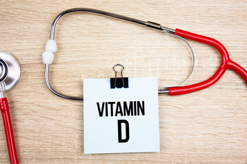 Vitamin D, text, medical concept with stethoscope. Vitamin D