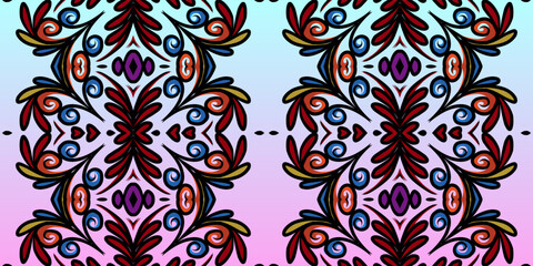  luxurious batik ethnic dayak traditional Java indonesia with beautiful flowers line art gradient design