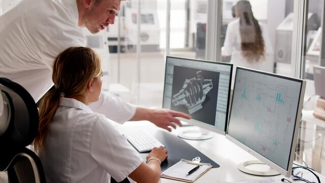 Engineer Doing 3D CAD Model Design On Computer