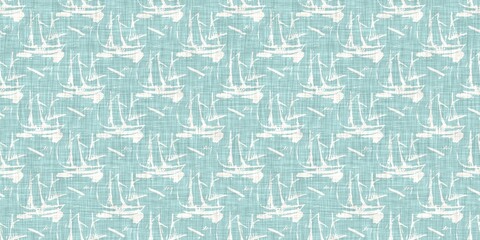 Aqua teal blue white vibrant watercolor batik azulejos tile border banner background. Seamless coastal blur linen effect geometric mosaic effect.Boho Patchwork nautical masculine summer ribbon trim. 