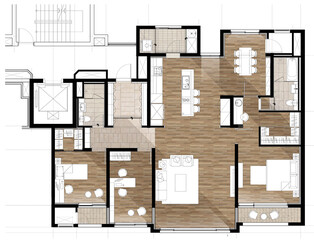 illustration of a house, 2d illustration of a modern apart unit plan for interior