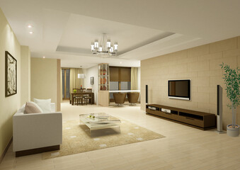 3d rendering a modern apartment interior with modern furniture
