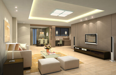3d rendering a modern apartment interior with modern furniture