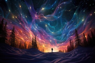 Cosmic auroras interweaving with the fabric of spacetime.