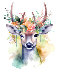 Transparent deer watercolor illustration