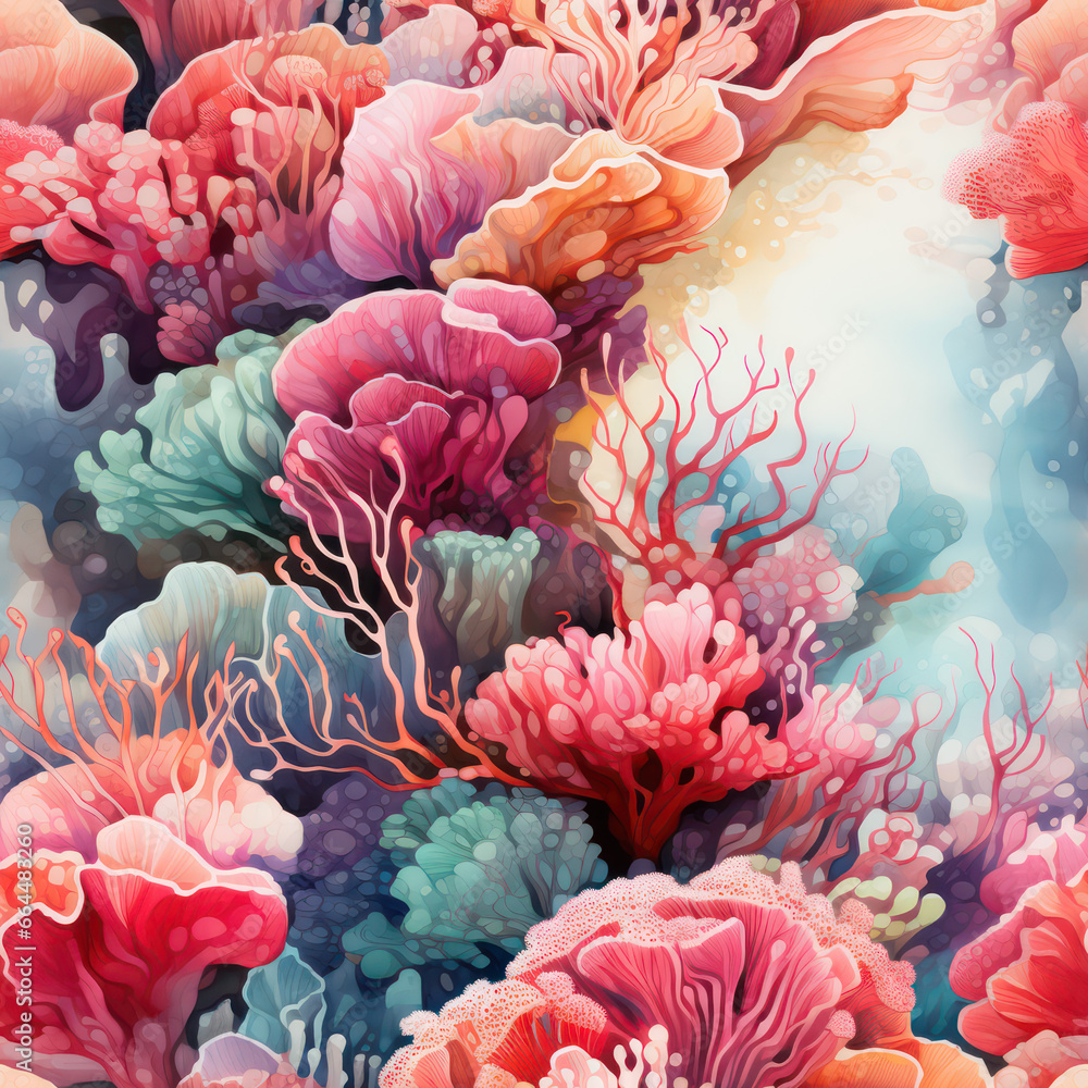 Wall mural Seamless natural coral reef formation background, seamless pattern