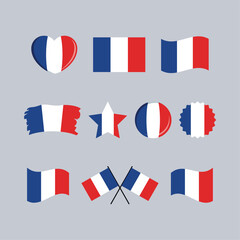 France flag icon set vector isolated on a gray background. French Flag graphic design element. Flag of France symbols collection. Set of France flag icons in flat style