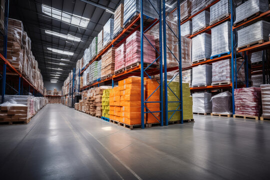 Warehouse Storage: Rows of Bright Boxes