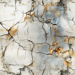 Fototapeta premium Seamless cracked concrete wall with gold background, ai generative pattern