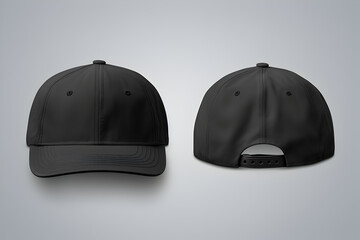 Blank black baseball cap, front and back view for mockup - obrazy, fototapety, plakaty
