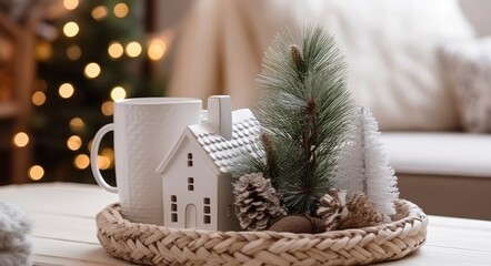 Obraz na płótnie Canvas A cozy concept of festive home decoration for Christmas.