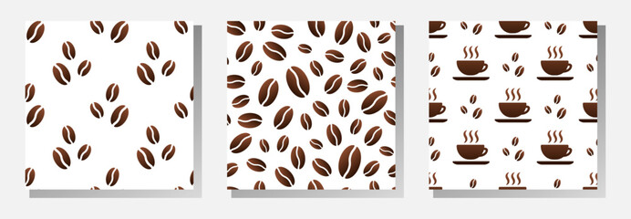 Custom blinds for kitchen with your photo Coffee cups and roasted coffee beans on white background. Vector seamless patterns collection. Best for textile, cafe decor, wallpapers, wrapping paper, package and your design.