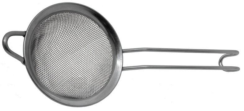 stainless steel kitchen strainer on transparent background