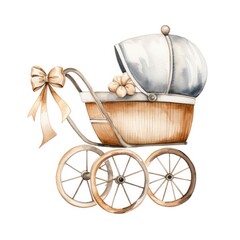 Watercolor Baby carriage Clipart on white background.
