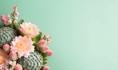 Obraz na płótnie Canvas A vivid bouquet featuring pink flowers and sturdy succulents.