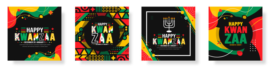 Kwanzaa ‍social media post banner design template set use to background, banner, placard, card, and poster design template with text inscription and standard color. vector. - obrazy, fototapety, plakaty
