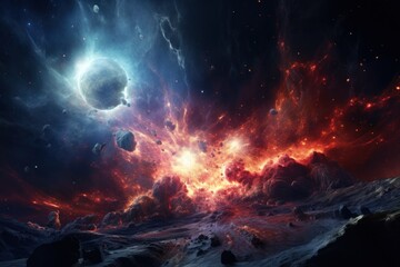Supernova explosion illuminating a distant part of the galaxy. - obrazy, fototapety, plakaty
