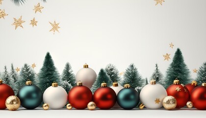 Fototapeta na wymiar christmas trees and decorations with copy area