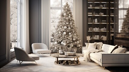 modern living room with Christmas decoration generated by AI tool 