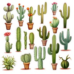 The Cactus set on white background. Clipart illustrations.