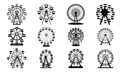 Ferris wheels Vector bundle, Ferris wheels Clipart,  Silhouette, Vector,  icons, illustration, design.