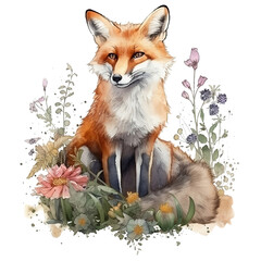 Fototapeta premium Watercolor fox ilustration ai generate