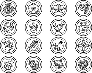 吉祥文様宝尽くし松竹梅鶴亀　和柄モノクロセット