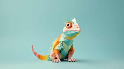 Fantastic origami dragon made out of paper. Hobby, crafts from cardboard and colored paper.  - obrazy, fototapety, plakaty