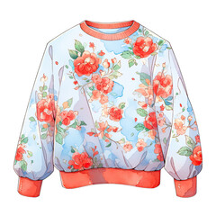 Watercolor cute sweater, floral pattern on a transparent background Png V1