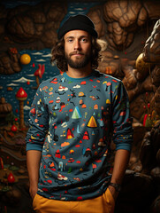 Obraz premium A man is wearing a retro themed comfortable sweatshirt