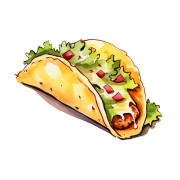 Taco Watercolor Art - Vibrant Mexican Cuisine Illustration