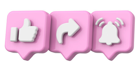 Like share subscribe icon. 3D illustration.