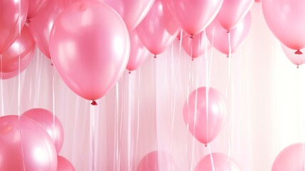 Bunch of pink balloons on a pink background. Celebration design. Celebrate a birthday, poster, banner happy anniversary.