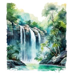Green tropical waterfall in the forest.