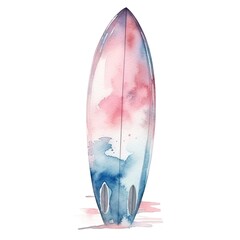 surfboard on white background Watercolor illustration pink and blue color