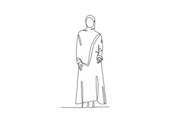 An elegantly dressed Muslim woman. Abaya one-line drawing