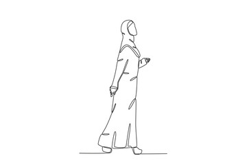 Side view of a woman wearing an abaya. Abaya one-line drawing