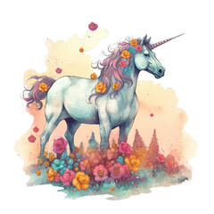 Watercolor rainbow unicorn illustration ai