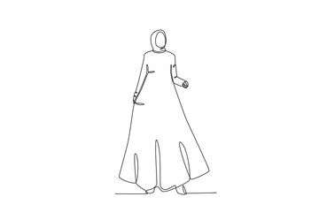 A beautiful woman in an abaya outfit. Abaya one-line drawing