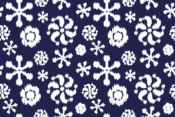 Abstract Seamless Ikat Snowflakes pattern Background for Christmas and New year. Vector Illustration