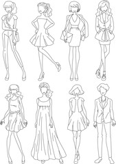 Young girls with different hairstyles, in different looks.