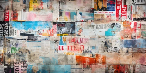 Fotobehang Abstract backdrop with collage of newspaper or magazine clippings, colorful grunge background © Павел Озарчук