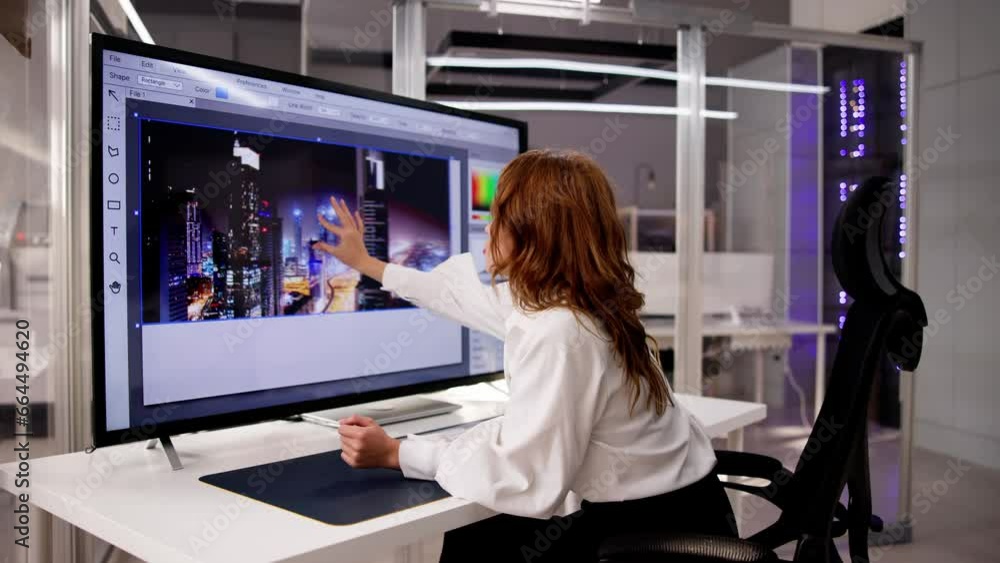 Poster designer editing photo on computer