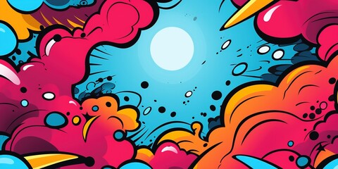 Comics illustration, retro and 90s style, pop art pattern, abstract crazy and psychedelic background..