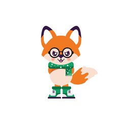 cartoon angry fox illustration with glasses and shoes and scarf