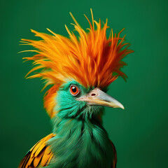 portrait of a bird wearing fashion clothes