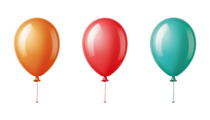 orange red and blue balloons isolated on transparent background cutout